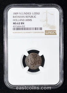 NGC MS62 1809 N.E.Indies Batavian Republic Holland Arms 1/2 DUI - Picture 1 of 4
