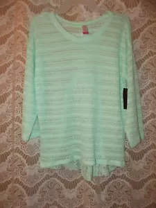 Women's No Boundaries Lightweight Sweater~3/4 Sleev~Lace Back~Mint Green~Size L - Picture 1 of 3