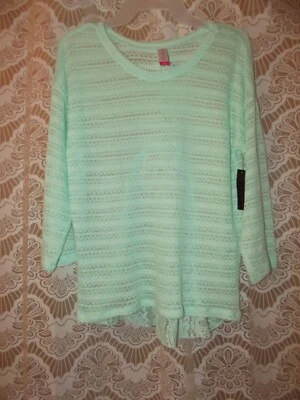 Women's No Boundaries Lightweight Sweater~3/4 Sleev~Lace Back~Mint Green~Size L - Image 1 of 3