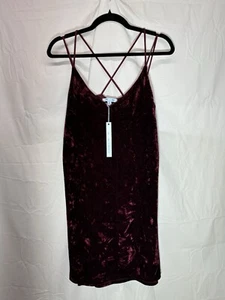 She +  Sky Burgundy Velvet Cami V-Neck Dress Small NWT - Picture 1 of 11