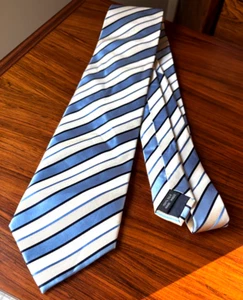 Hand-Made 100% silk blue yellow stripes tie, elegant, Royal Class - Picture 1 of 5