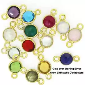 Lünette Edelstein 6 mm Verbinder-Gold über Sterlingsilber-Geburtsstein Verbinder - Bild 1 von 10