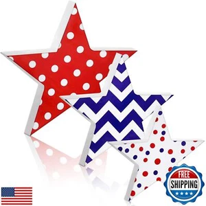 3 Pcs 4th of July table decorations Patriotic Wooden Star Centerpiece Sign In - Picture 1 of 5