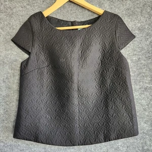 Kookai Top Womens Size 38 Aus 10 Black Patterned Quilted Short Sleeve Office - Picture 1 of 6