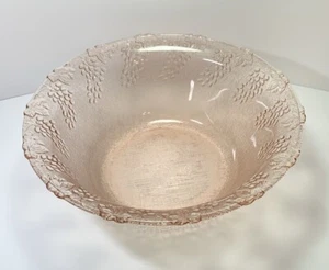 Vintage KIG Grape Harvest Large Pink Glass Serving Bowl Textured 11” - Picture 1 of 12
