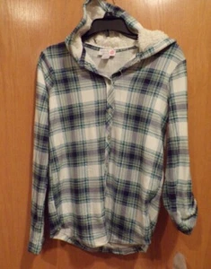 Top de manga larga con capucha SHERPA a cuadros con botones delanteros ~ TALLAS para niñas ~ Nuevo con etiquetas - Imagen 1 de 6