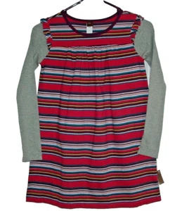 Tea Collection Pink Green Maroon Red Stripe Knit Dress Gray Ruffle Sleeves 8 NEW - Picture 1 of 5