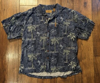 Clearwater Outfitter 男式纽扣衬衫 XL 蓝色带棕榈树印花棉 — 第 1/4 张图片
