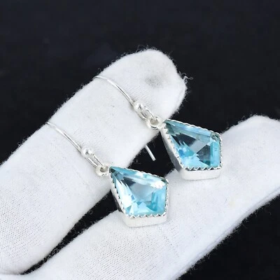 Acquamarina Gemma 925 Argento Sterling Bello Artigianale Donna Regalo Orecchino - Immagine 1 di 4