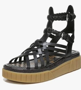 Sam Edelman Geana Black Braided Ankle Strap Platform Wedge Gladiator Sandal 9 - Picture 1 of 5