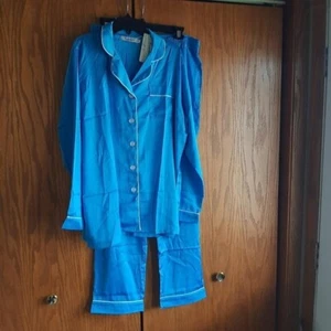 NEW ! Yimanie Women Pajamas Silk Satin Short Sleeve & Pants Sets Light Blue Sz L - Picture 1 of 10