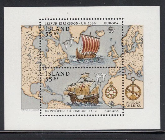ISLANDIA Leif Eriksson y Cristóbal Colón MNH hoja de recuerdo Foto 1 de 1