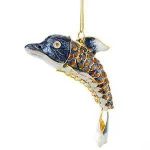 Orange and Blue Dolphin Articulated Cloisonne Metal Christmas Tree Ornament New - Picture 1 of 2