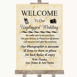 Letrero de boda personalizado desconectado con cámara sin teléfono rosas crema - Imagen 1 de 8