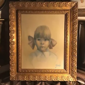 Small Girl With Bows and Freckles Portrait Oil on Canvas Painting Pat Zenda - Picture 1 of 6