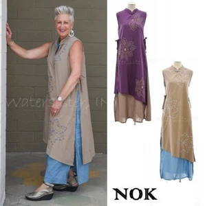 WATERSISTER Baumwolle NOK handbesticktes DORI KLEID lang 2-lagig L - 4XL FARBEN - Bild 1 von 14