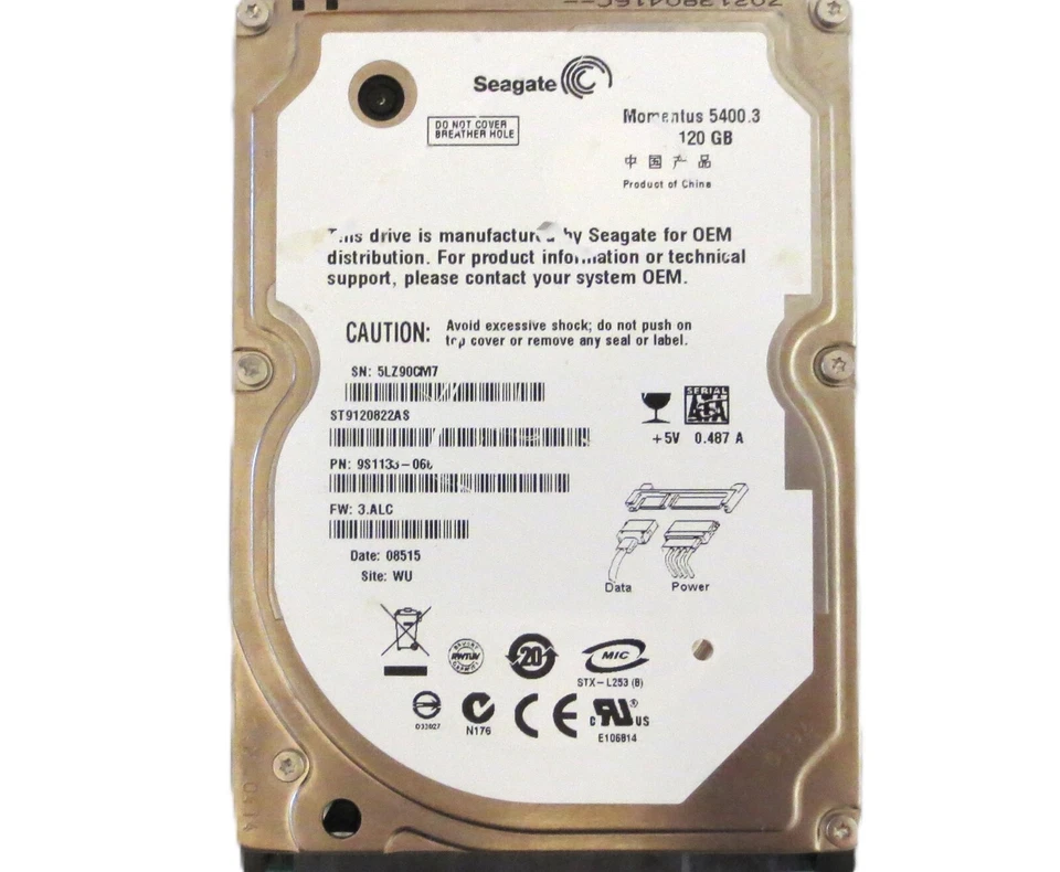 Seagate ST9120822AS 9S1133-066 3.ALC WU (5LZ) China 120gb Sata HDD 06/2008 - Image 1 of 1