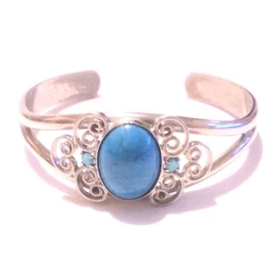 Vintage Silver Tone Faux Turquoise Cuff Bracelet - Picture 1 of 6