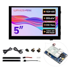 Waveshare 5inch High-Brightness Touch Screen 1024x600 HDMI for Raspberry Pi 5/4B - Picture 1 of 23
