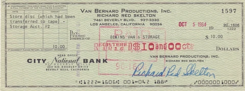 Red Skelton signed bank check JSA Cover