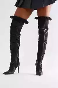 *** OVERKNEE STIEFEL SPITZE GR. 42 RIEMEN LACE STRAPS THIGH HIGH BOOTS *** - Bild 1 von 5