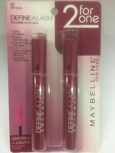 2 FOR ONE Maybelline Define-A-Lash Lengthening Mascara Very Black #01 WASHABLE - Picture 1 of 5