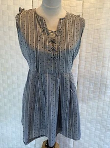 Esley Women's Size Medium Blue Striped Lined Lace-up Sleeveless Short Dress - Picture 1 of 12