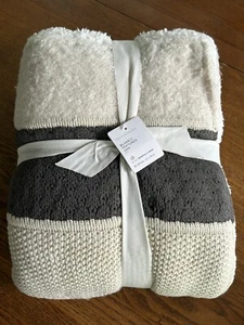 NEW Pottery Barn Blakely Textured Throw Blanket 50x60" Neutral Charcoal, Sherpa - Picture 1 of 12