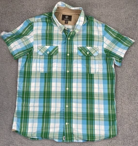 Timberland Shirt Mens Size 2XL Green Blue Plaid Earthkeepers Double Flap Button - Picture 1 of 14