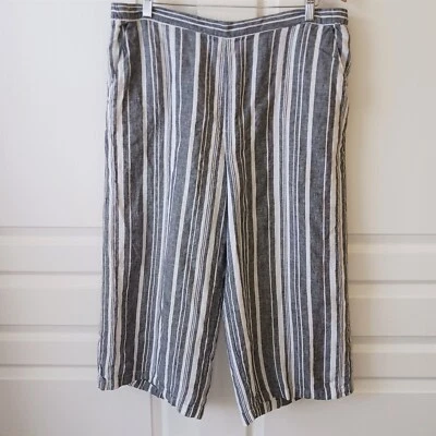 Pantalones cortos de lino hibisco a rayas culotte negros para mujer Ellen Tracy talla XL Foto 1 de 4
