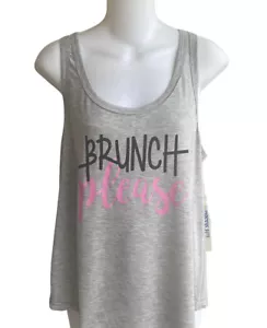 Logo Tanktop Brunch Please grau pink lockere Passform fließende Grafik neu mit Etikett Damen Large - Bild 1 von 3