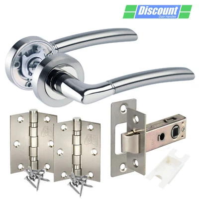 Contemporary Door Handle Pack with Duo Chrome Internal Door Handles on Rose - Image 1 of 3