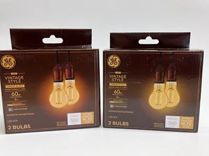 GE Vintage Style LED Light Bulbs 2-Pack Lot (4 Bulbs) A19 Warm Amber Glass - Picture 1 of 8