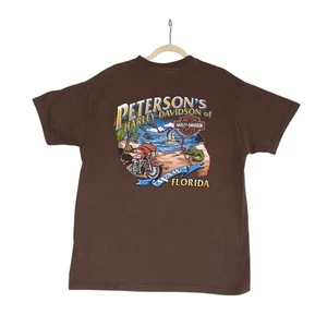 HARLEY-DAVIDSON Miami FL Graphic Tee Sz L Brown Country Biker Y2K Moto Made USA - Picture 1 of 8