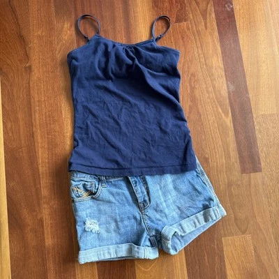 Cherokee Girl's Navy Blue Tank Top Denim Jean Shorts Set Sz L 10-12 - Image 1 of 4