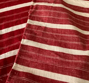 Antique/Vintage French Rustic Linen Hemp Red Stripe Grain Sack Weight Fabric - Picture 1 of 12