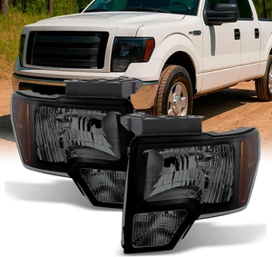 Black Smoke 09-14 Ford F150 F-150 for Non Projector Headlight Model Pickup Headl - Imagen 1 de 12