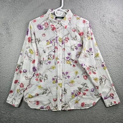 Lauren Ralph Lauren Lightweight Shirt Women XL Button Long Sleeve Floral White - Image 1 of 4