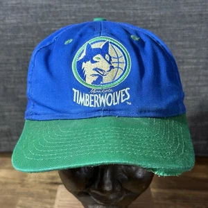 Vintage 90s NBA Minnesota Timberwolves Blue Snapback Hat Two Tone Adjustable Cap - Picture 1 of 10