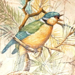 Oiseau Tableau Peinture originale sur feuilles d'arbre séchées Cadre - Picture 1 of 8