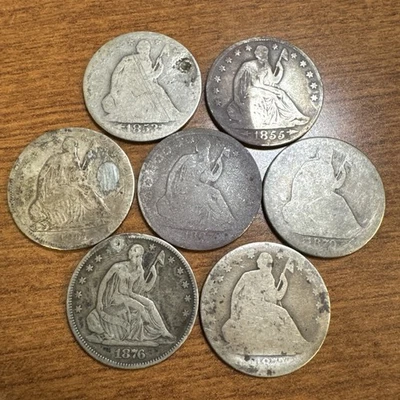7 Off Quality Seated Liberty Half Dollars 1853 1855-O 1861 1867-S 1870 1876 1877 - Image 1 of 4