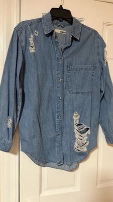 Camisa de manga larga Topshop Moto para mujer azul envejecido destruido S 0 Foto 1 de 4