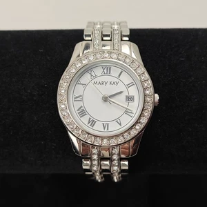 Mary Kay Quarz Analog Uhr weißes Ziffernblatt Edelstahl silbernes Band läuft - Bild 1 von 10