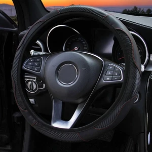Carbon Fiber PU Leather Universal Anti-slip Car Steering Wheel Cover Accessories - Bild 1 von 8