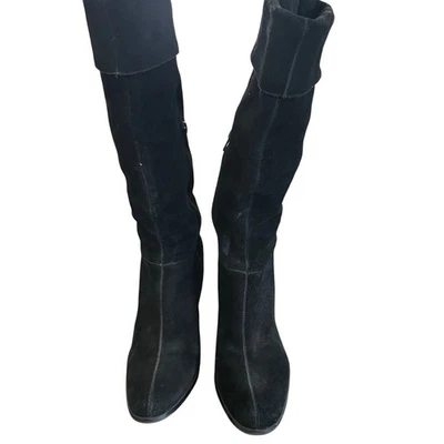 Botas de cuero de gamuza negras Apostrophe talla 9,5 para mujer hasta la rodilla 3,5' tacón cremallera lateral  Foto 1 de 4