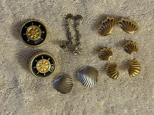 Nautical & Seashell Cufflinks Set - Gold, Silver, Black Design - Picture 1 of 3