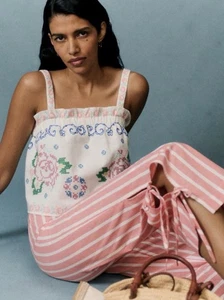 Sezane X ANDION LUCIANA TOP Embroidered Floral Pink Tank Summer Vacation - Picture 1 of 8