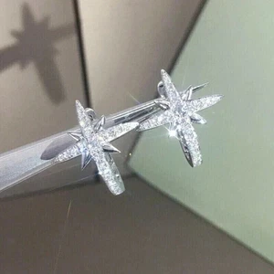 14K White Gold Plated 2.00 Ct Round Cut Moissanite Huggie Hoop Earrings Women's - Picture 1 of 5