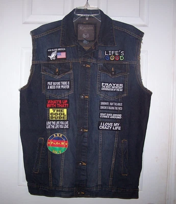 KOMAN Denim XL Christian Religious God Patch Motorcycle Vest Jacket Life's Good - Image 1 of 4