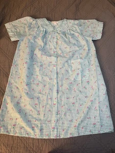Qati Shin Floral Blue Gingham Full Snap Kurzarm Hausmantel 3XL Grannycore - Bild 1 von 12